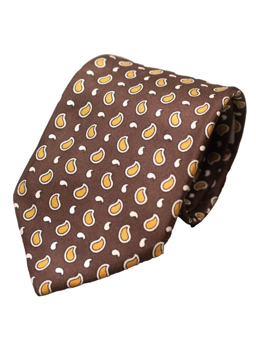 Vintage Burrows Tie 100% Silk Paisley Pattern Satin Brown 3"